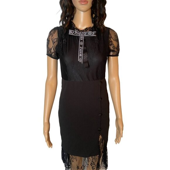 Zara Basic Lace Knee Length Sheath Dress J'adior Bow Black Size Small - Picture 1 of 8